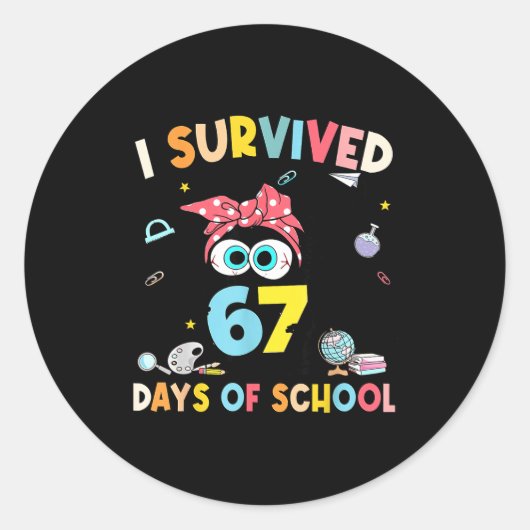Cat I Survived 67 Days Of School Teachers Students Runder Aufkleber (Vorderseite)