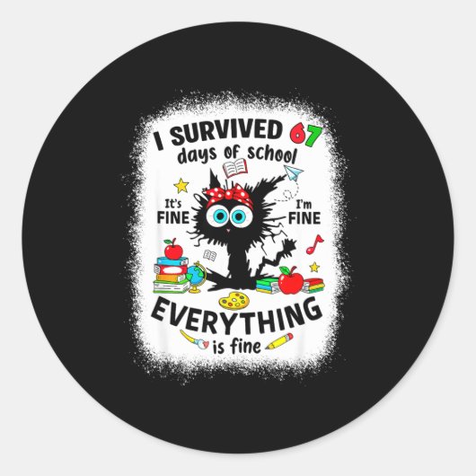 Cat I Survived 67 Days Of School Teachers Students Runder Aufkleber (Vorderseite)