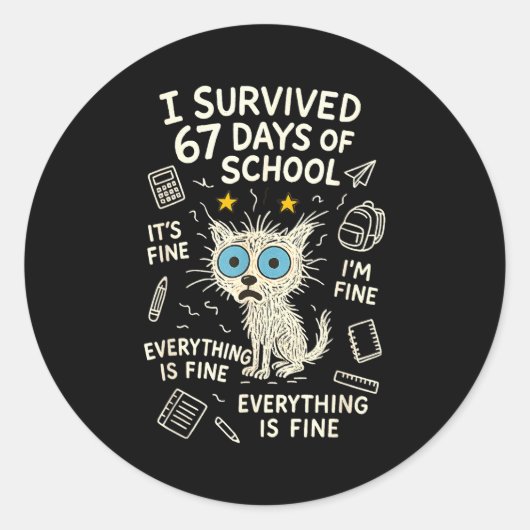 Cat I Survived 67 Days Of School Teachers Students Runder Aufkleber (Vorderseite)