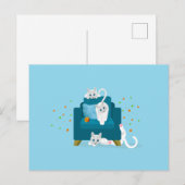 Cat Illustration - 3 weiße Katzen bis hin zu Unfug Postkarte (Vorne/Hinten)