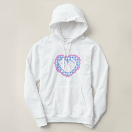 Cat in a Blue Gingham Heart  Hoodie (Design vorne)