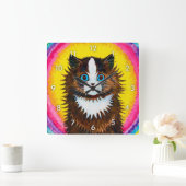 Cat in a Rainbow, Louis Wain Quadratische Wanduhr (Zuhause)