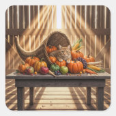 Cat In a Thanksgiving Cornucopia Quadratischer Aufkleber (Vorderseite)