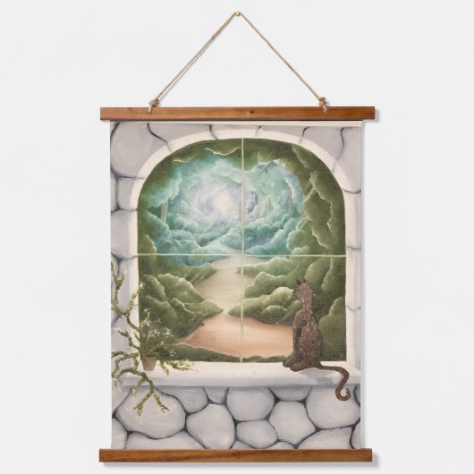 Cat in a Window Wandteppich Mit Holzrahmen (Vorderseite)