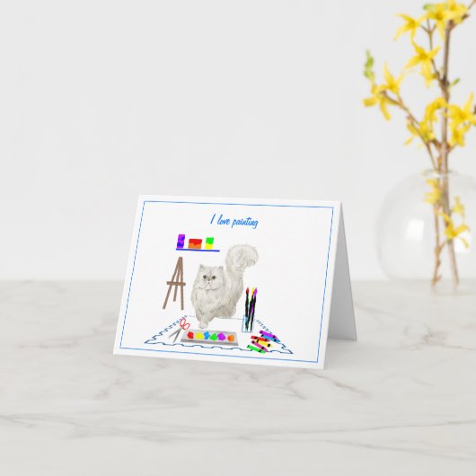 Cat in Art Studio Grußkarte oder Geschenk Karte (Gelbe Blume)