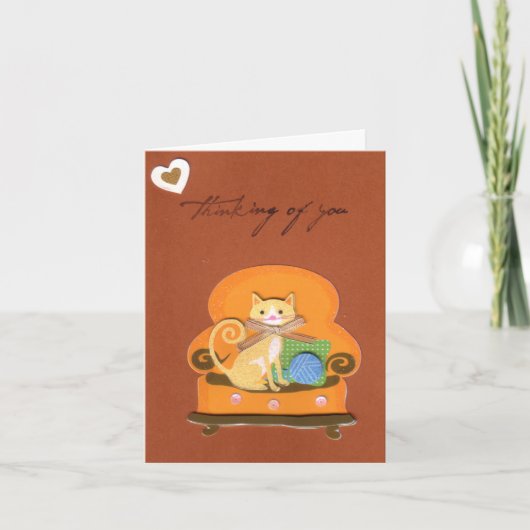 Cat in Chair Thinking of You Card Karte (Vorderseite)