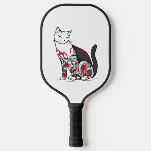 Cat in Cherry Blossom Tattoo Pickleball Schläger (Vorderseite)