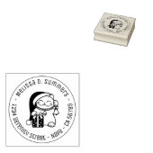 Cat in Christmas Hat Round Address Gummistempel (Stempel)