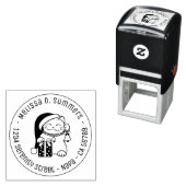 Cat in Christmas Hat Round Address Permastempel (Beispiel)