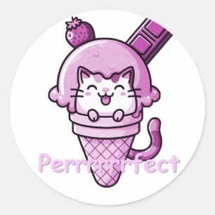 Cat in Cone Perfect Pink Runder Aufkleber
