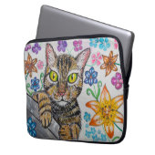 Cat in floral background Electronics Bag Laptopschutzhülle (Vorderseite Links)