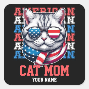 Cat in Glasses Cat Mama Personalisiert Quadratischer Aufkleber