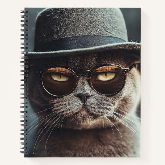 Cat in Hat and Glasses Notebook Notizblock