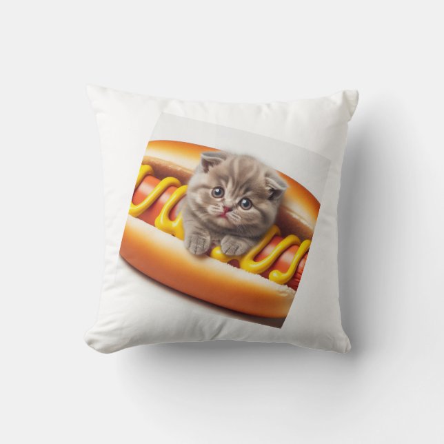 Cat in hot dog and mustard kissen (Vorderseite)
