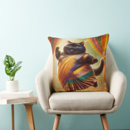 Cat in Indian clothes and dancing Kissen