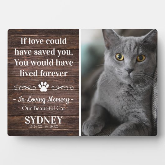 Cat in Love Memory Foto Rustic Memorial Plaque Fotoplatte (Vorderseite)