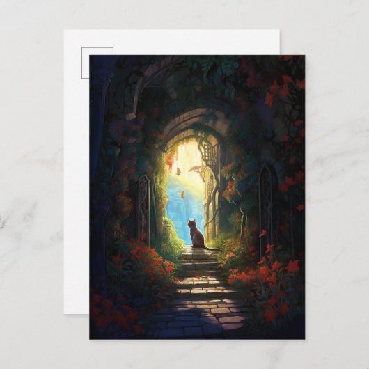 Cat In Magic Alley Fantasy Art Postkarte (Vorne/Hinten)
