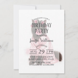 Cat in Pink Robe with Hair Curlers and Bubblegum   Einladung