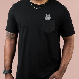 Cat In Pocket | Custom Pet Photo Black & White T-Shirt