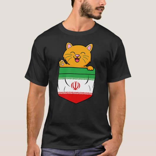 Cat In Pocket Iranian Flag Iran Roots T-Shirt (Vorderseite)