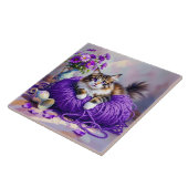 Cat  in Purple Yarn and Flowers   Fliese (Seite)