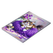 Cat  in Purple Yarn and Flowers Personalized Notizblock (Linke Seite)