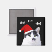 Cat in Santa Hat Ho Ho Magnet (Vorderseite/Rückseite)