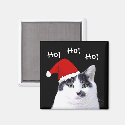 Cat in Santa Hat Ho Ho Magnet (Vorderseite/Rückseite)
