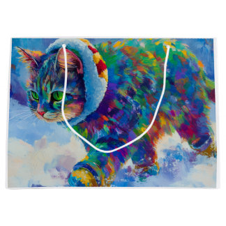 Cat in Snow Wearing Ear Muffs Große Geschenktüte