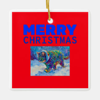 Cat in Snow Wearing Ear Muffs Keramikornament