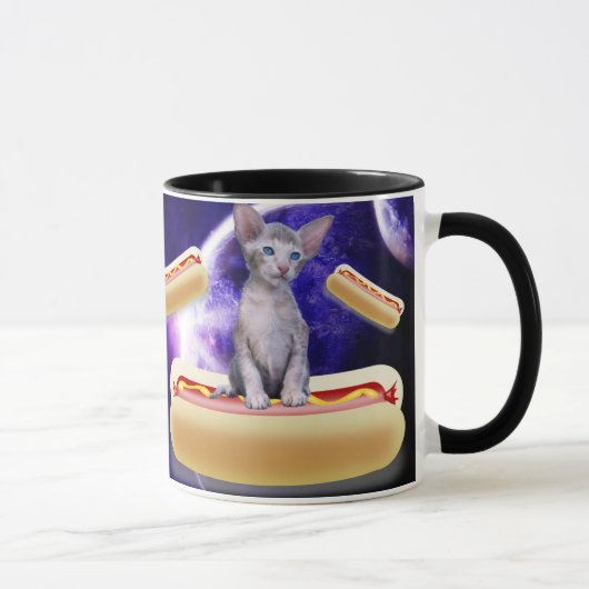 CAT IN SPACE WITH HOT DOGS funny COFFEE MUG Tasse (Rechts)