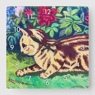 Cat in The Flower Garden, Louis Wain Quadratische Wanduhr