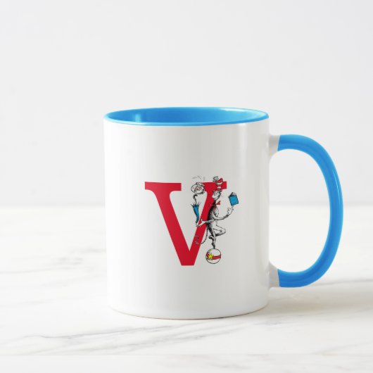 Cat in the Hat Balancing Act Monogramm V Tasse (Rechts)