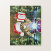 Cat in the Santa Claus hat delivers Christmas gift Puzzle (Vertikal)