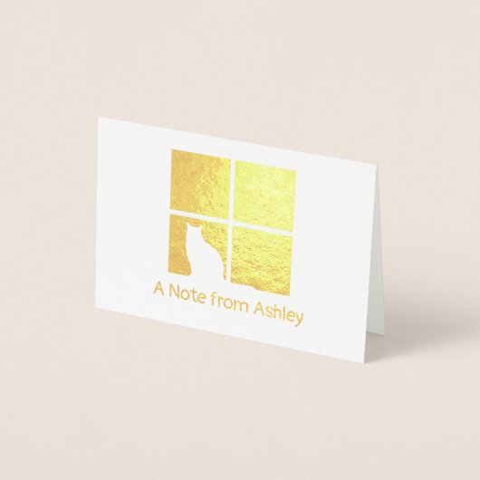 Cat in Window Modern Unique "A Note From" geklappt Folienkarte (Vorderseite)