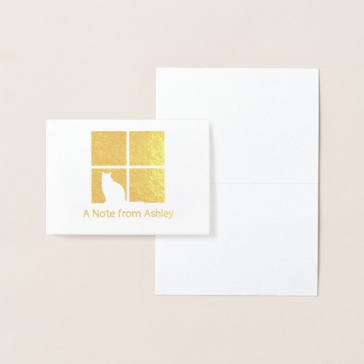 Cat in Window Modern Unique "A Note From" geklappt Folienkarte (Anzeige)