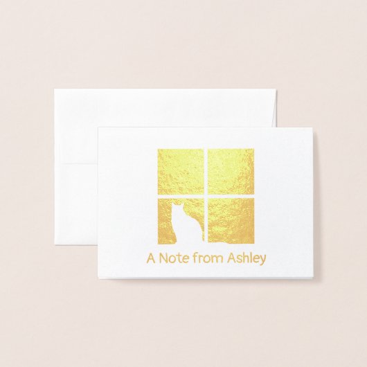 Cat in Window Modern Unique "A Note From" geklappt Folienkarte (Vorderseite mit Umschlag)