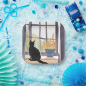 Cat in Windowsill | Silhouette Watercolor  Pappteller (Party)