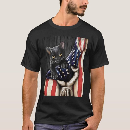 Cat Inside American Flag Patriotic T-Shirt (Vorderseite)