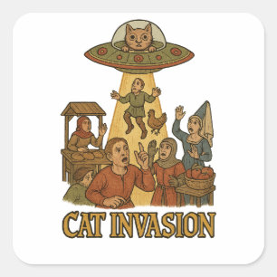 Cat Invasion UFO Quadratischer Aufkleber