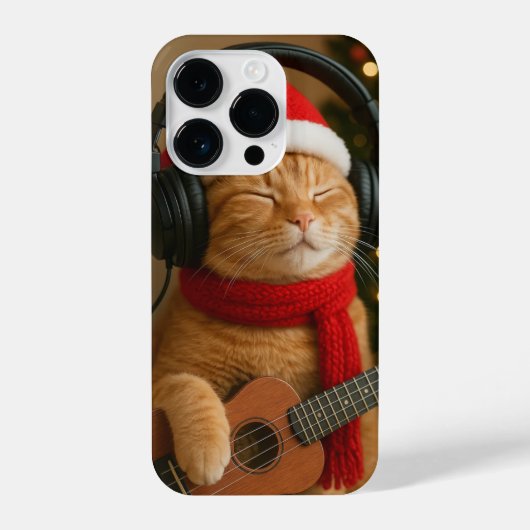 Cat iPhone 14 Pro Case Playing Christmas Music iPhone Hülle (Rückseite)