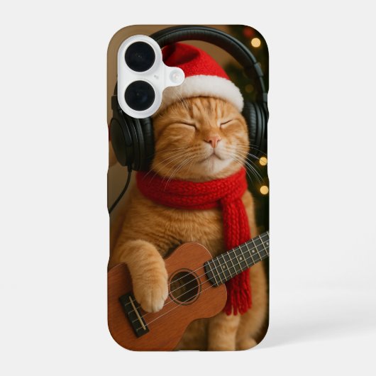 Cat iPhone 16 Case Playing Christmas Music iPhone 16 Hülle (Rückseite)