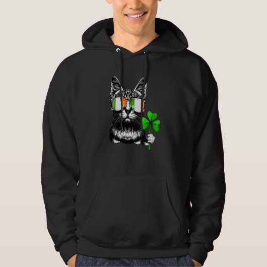 Cat Ireland Flag Sonnenbrille Kleeblatt St Patrick Hoodie (Vorderseite)