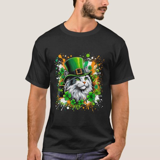 Cat Irish Patricks Day mit Leprechaun Hat T-Shirt (Vorderseite)