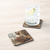 Cat is arranging Christmas Flowers Getränkeuntersetzer (Rechte Seite)