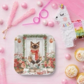 Cat is arranging Christmas Flowers Pappteller (Party)