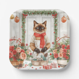 Cat is arranging Christmas Flowers Pappteller