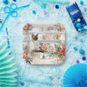 Cat is arranging Christmas Flowers Pappteller (Party)