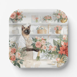 Cat is arranging Christmas Flowers Pappteller