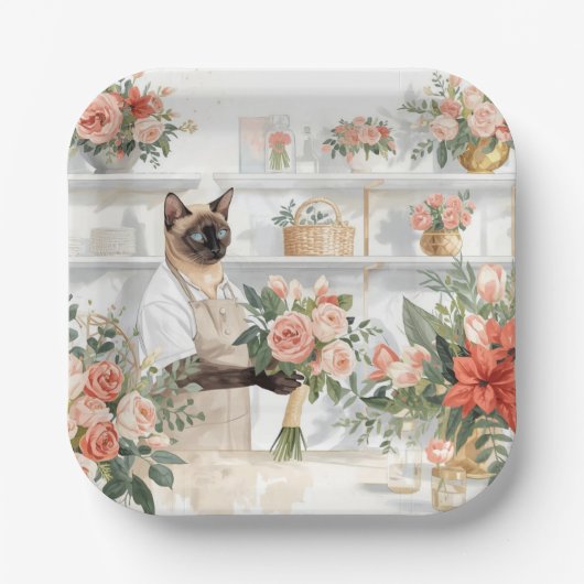 Cat is arranging Christmas Flowers Pappteller (Vorderseite)